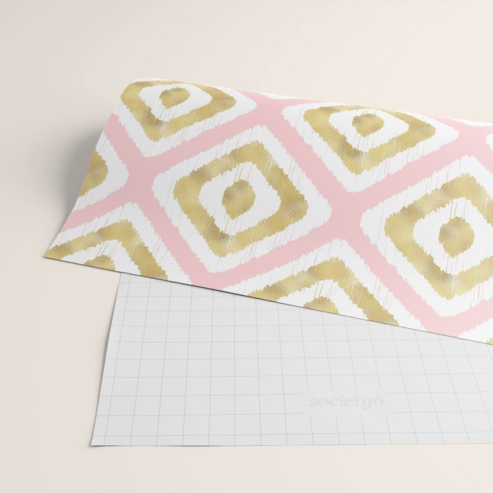 Pink & Gold Ikat Pattern Wrapping Paper Gallery Image 2