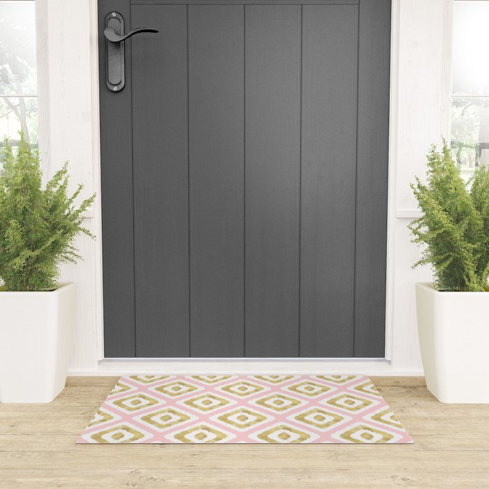Pink & Gold Ikat Pattern Welcome Mat Gallery Image 3