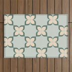 Flower check blue green Outdoor Rug Gallery Image 1