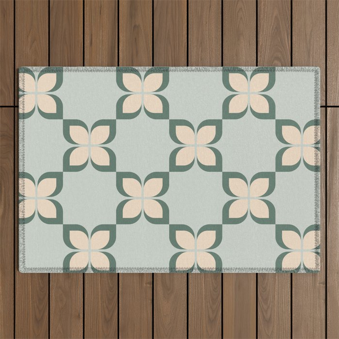 Flower check blue green Outdoor Rug Gallery Image 1