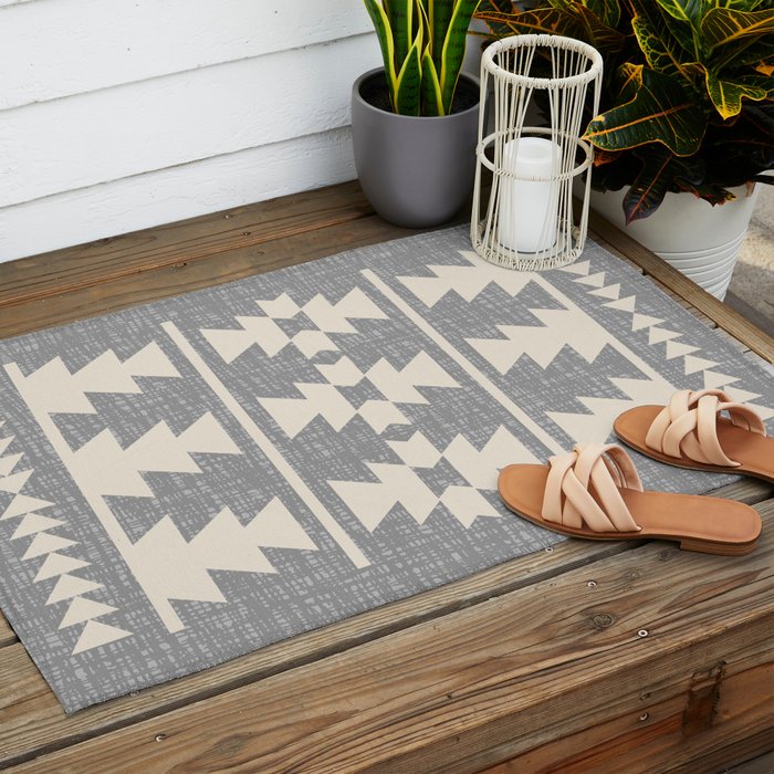 Southwestern Pattern 131 Gray and Beige Outdoor Rug Gallery Image 2