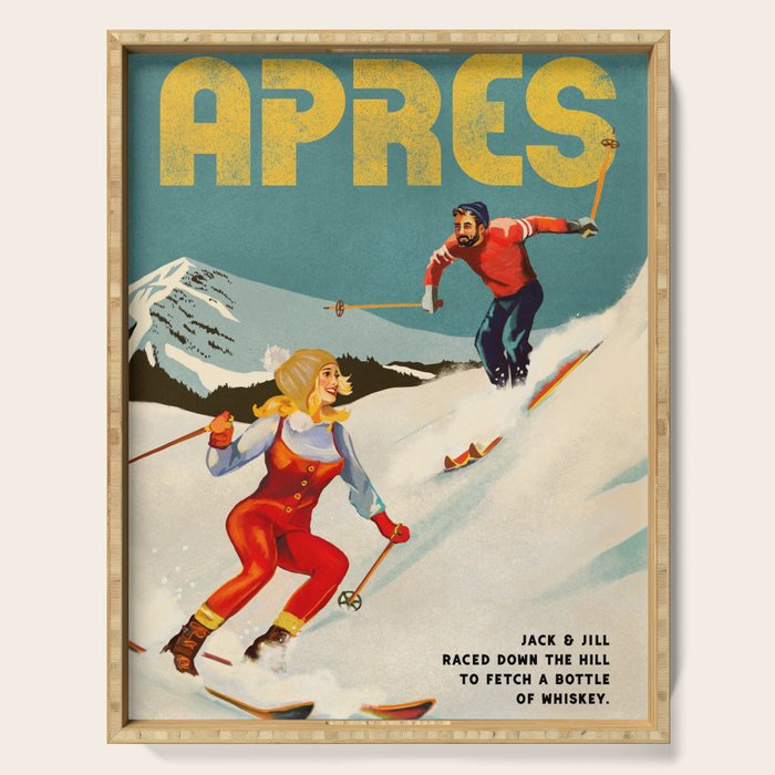 "Apres" Retro Pinup Ski Art Serving Tray Gallery Image 1