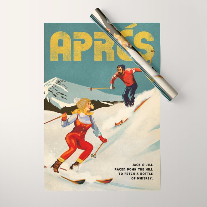 "Apres" Retro Pinup Ski Art Wrapping Paper Gallery Image 1
