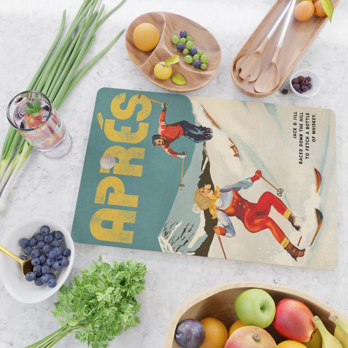 "Apres" Retro Pinup Ski Art Cutting Board Gallery Image 2