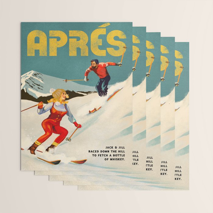 "Apres" Retro Pinup Ski Art Wrapping Paper Gallery Image 3