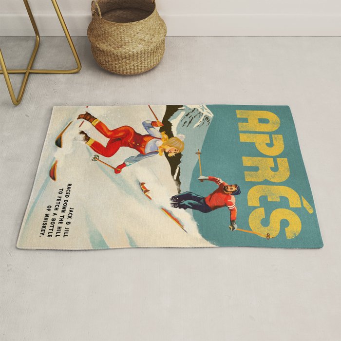 "Apres" Retro Pinup Ski Art Rug Gallery Image 1