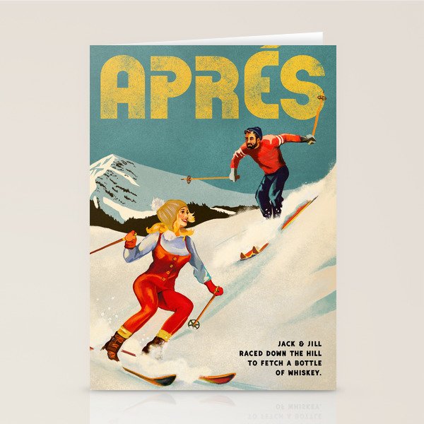 "Apres" Retro Pinup Ski Art Stationery Card Gallery Image 2