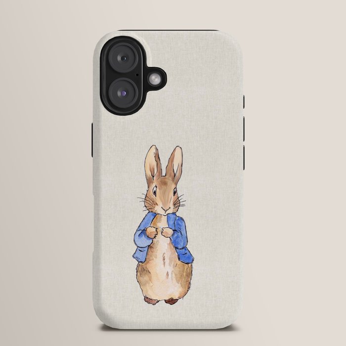 Peter the rabbit beige linen textured background iPhone Case Gallery Image 13