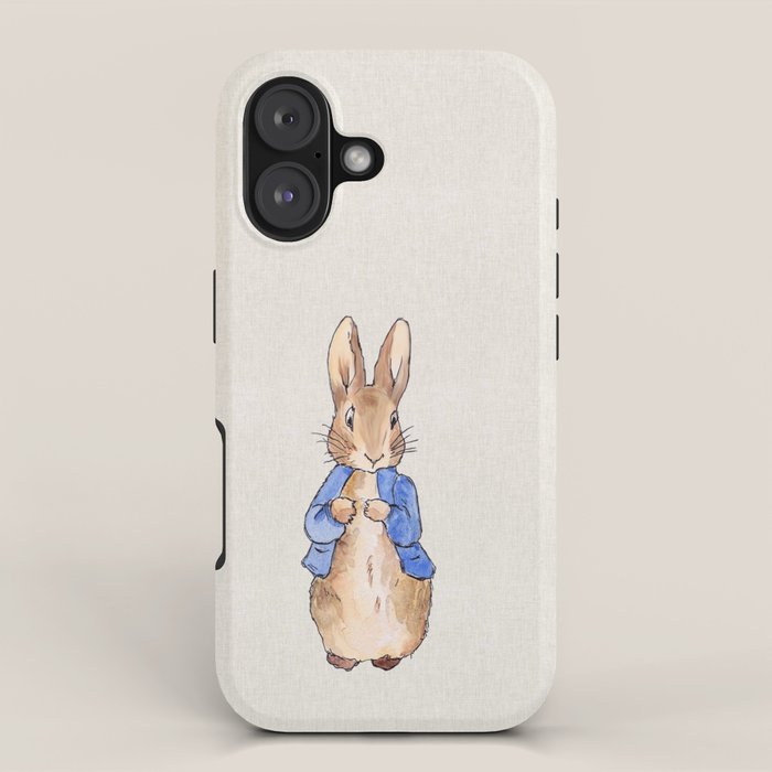 Peter the rabbit beige linen textured background iPhone Case Gallery Image 1