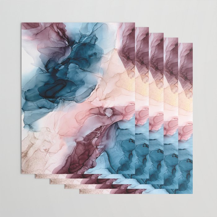 Pastel Plum, Deep Blue, Blush and Gold Abstract Painting Wrapping Paper Gallery Image 3