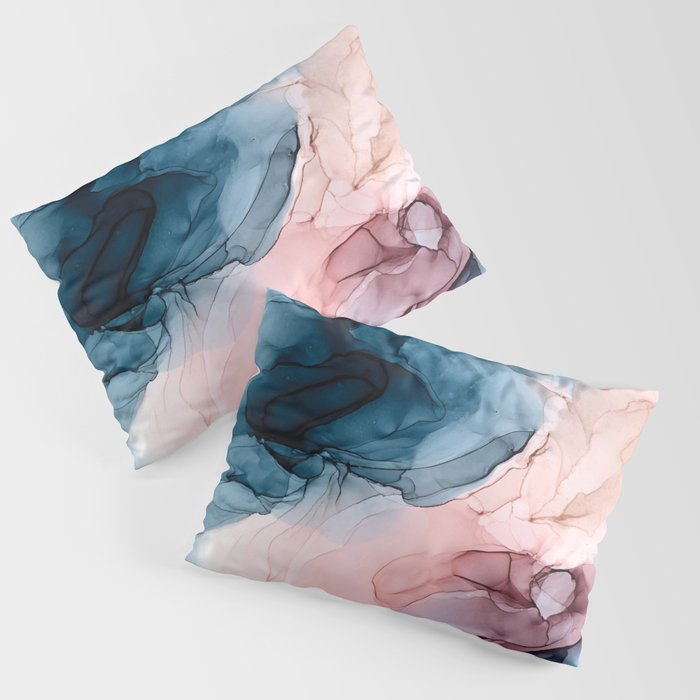 Pastel Plum, Deep Blue, Blush and Gold Abstract Painting Pillow Sham Gallery Image 3