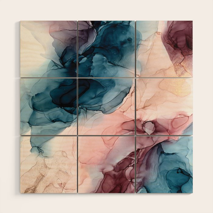 Pastel Plum, Deep Blue, Blush and Gold Abstract Painting Wood Wall Art Gallery Image 1