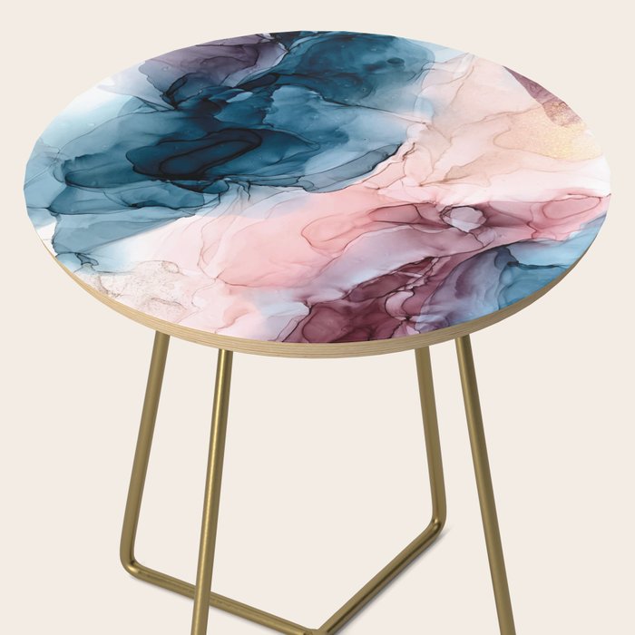 Pastel Plum, Deep Blue, Blush and Gold Abstract Painting Side Table Gallery Image 2