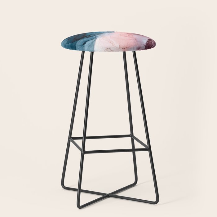 Pastel Plum, Deep Blue, Blush and Gold Abstract Painting Stool Gallery Image 1