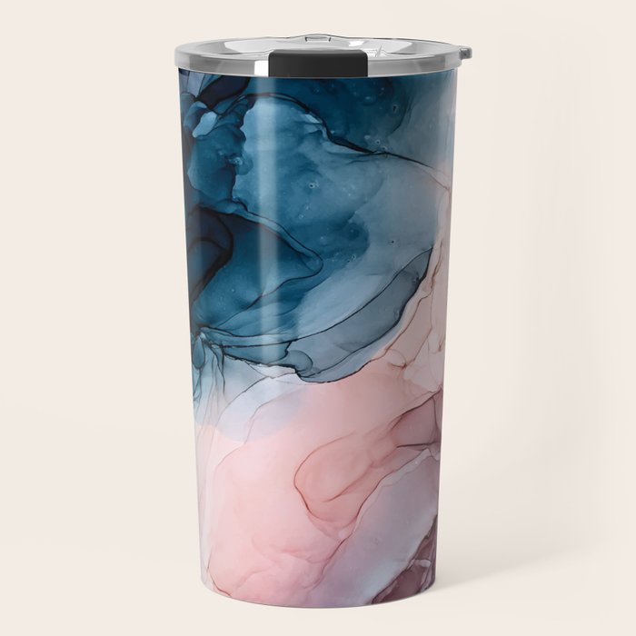 Pastel Plum, Deep Blue, Blush and Gold Abstract Painting Travel Mug Gallery Image 1