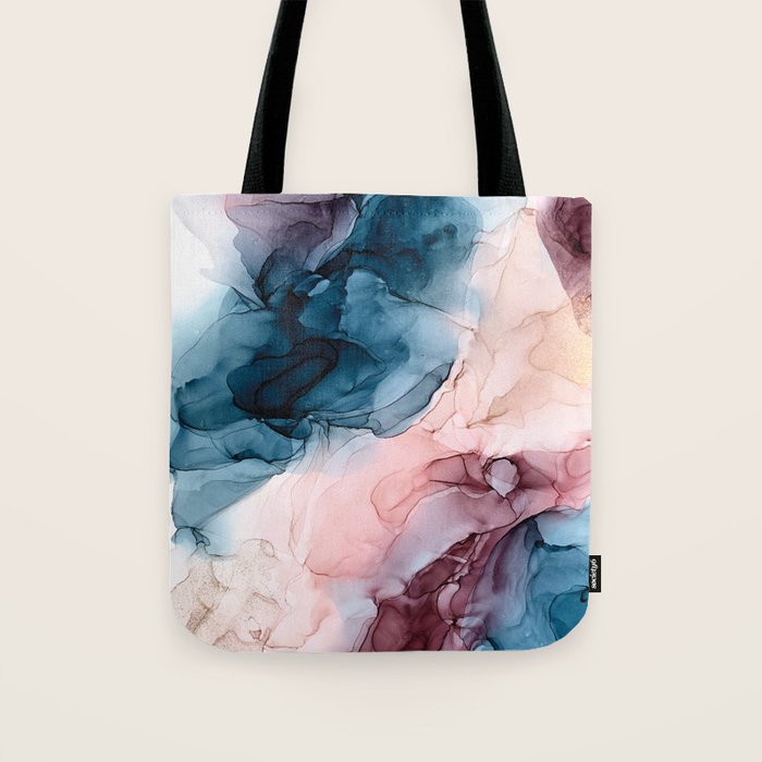 Pastel Plum, Deep Blue, Blush and Gold Abstract Painting Tote Bag Gallery Image 1