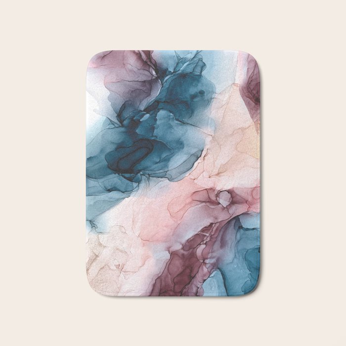 Pastel Plum, Deep Blue, Blush and Gold Abstract Painting Bath Mat Gallery Image 1