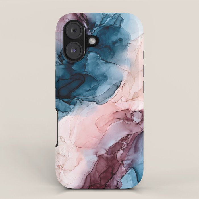 Pastel Plum, Deep Blue, Blush and Gold Abstract Painting iPhone Case Gallery Image 1
