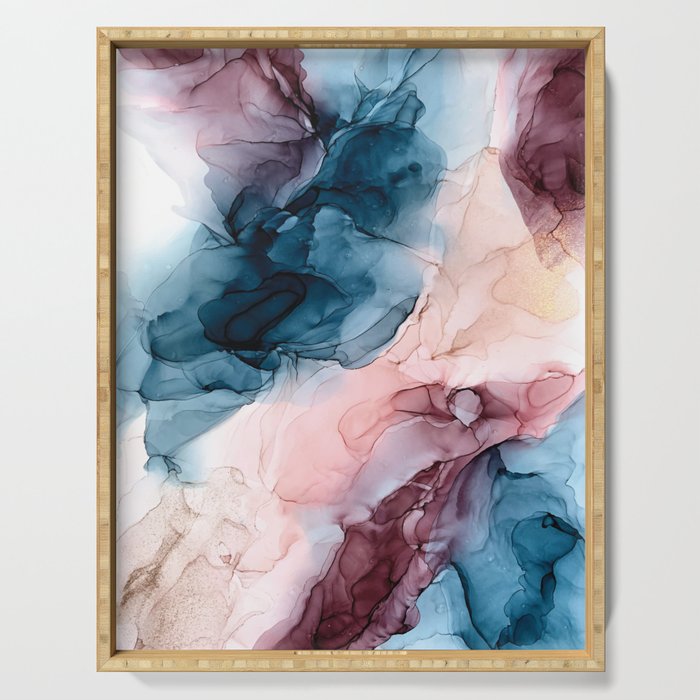Pastel Plum, Deep Blue, Blush and Gold Abstract Painting Serving Tray Gallery Image 1