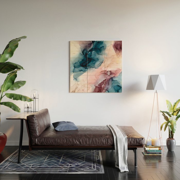 Pastel Plum, Deep Blue, Blush and Gold Abstract Painting Wood Wall Art Gallery Image 2