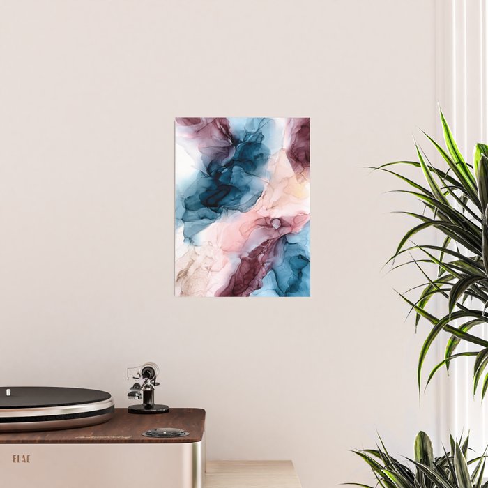 Pastel Plum, Deep Blue, Blush and Gold Abstract Painting Poster Gallery Image 2