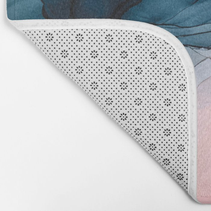 Pastel Plum, Deep Blue, Blush and Gold Abstract Painting Bath Mat Gallery Image 2