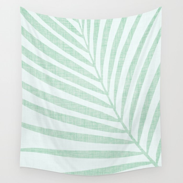 Mint Green Minimal Palm Silhouette Wall Tapestry Gallery Image 4
