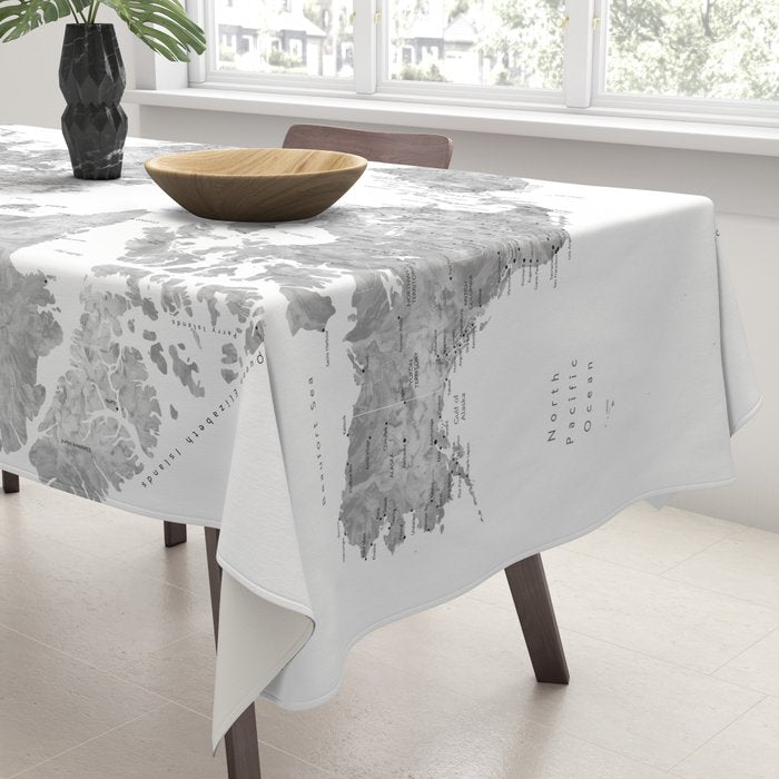 Grayscale watercolor world map with cities Tablecloth Gallery Image 3