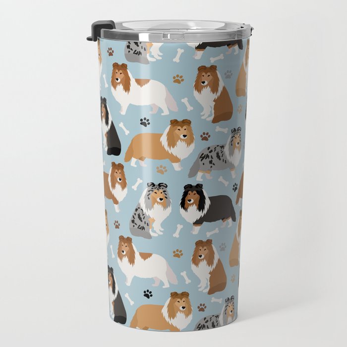 Shetland Sheepdog Sheltie Dog Paws and Bones Pattern Travel Mug Gallery Image 3