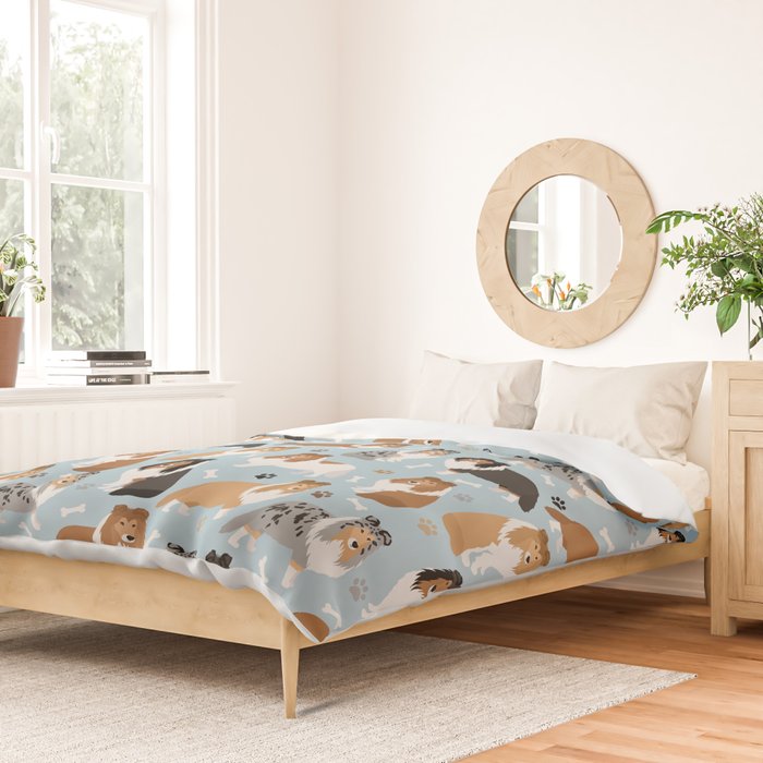 Shetland Sheepdog Sheltie Dog Paws and Bones Pattern Duvet Cover Gallery Image 2