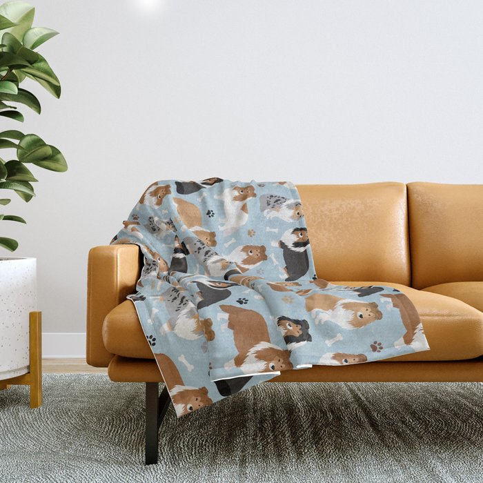 Shetland Sheepdog Sheltie Dog Paws and Bones Pattern Throw Blanket Gallery Image 1
