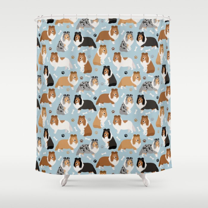 Shetland Sheepdog Sheltie Dog Paws and Bones Pattern Shower Curtain Gallery Image 1
