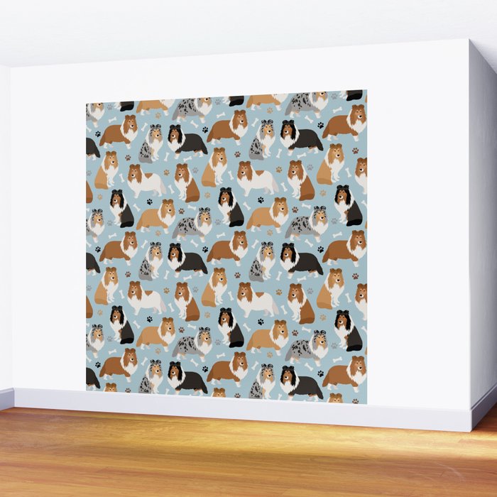 Shetland Sheepdog Sheltie Dog Paws and Bones Pattern Wall Mural Gallery Image 2
