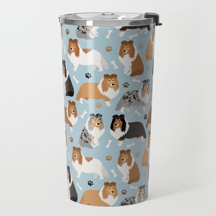 Shetland Sheepdog Sheltie Dog Paws and Bones Pattern Travel Mug Gallery Image 2
