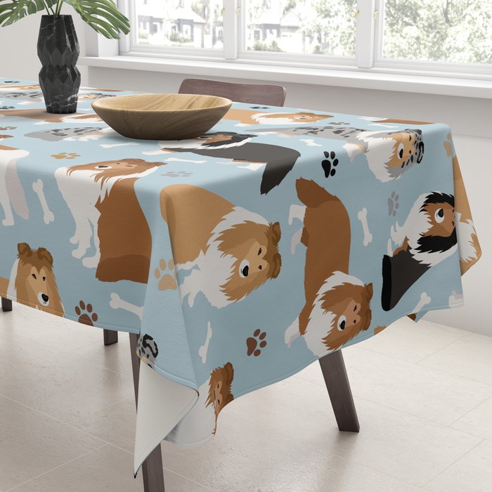 Shetland Sheepdog Sheltie Dog Paws and Bones Pattern Tablecloth Gallery Image 3