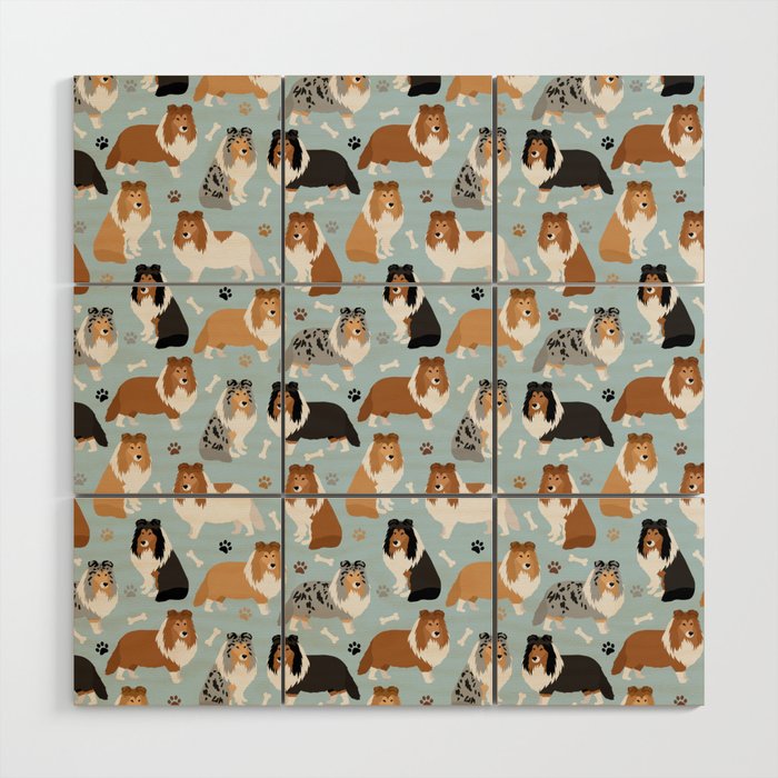 Shetland Sheepdog Sheltie Dog Paws and Bones Pattern Wood Wall Art Gallery Image 1