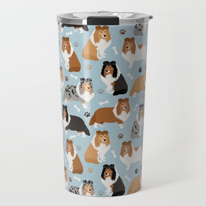 Shetland Sheepdog Sheltie Dog Paws and Bones Pattern Travel Mug Gallery Image 1