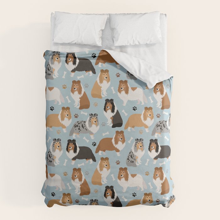 Shetland Sheepdog Sheltie Dog Paws and Bones Pattern Duvet Cover Gallery Image 6
