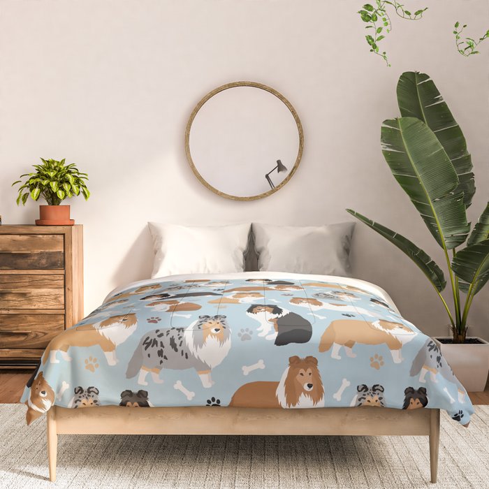 Shetland Sheepdog Sheltie Dog Paws and Bones Pattern Comforter Gallery Image 3