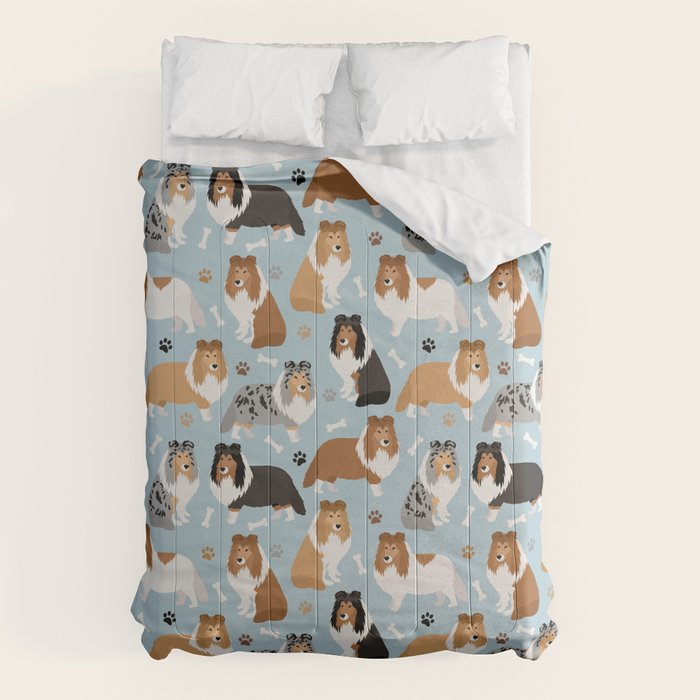 Shetland Sheepdog Sheltie Dog Paws and Bones Pattern Comforter Gallery Image 1
