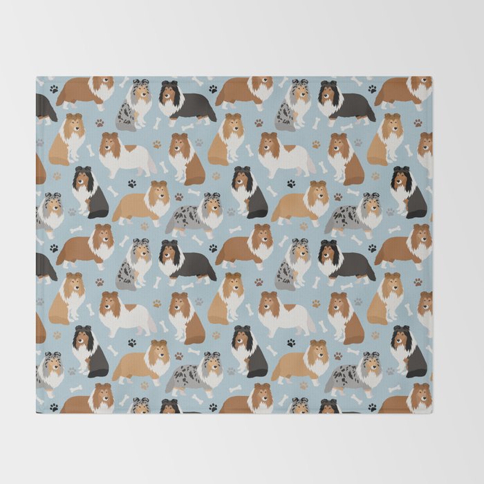 Shetland Sheepdog Sheltie Dog Paws and Bones Pattern Throw Blanket Gallery Image 2
