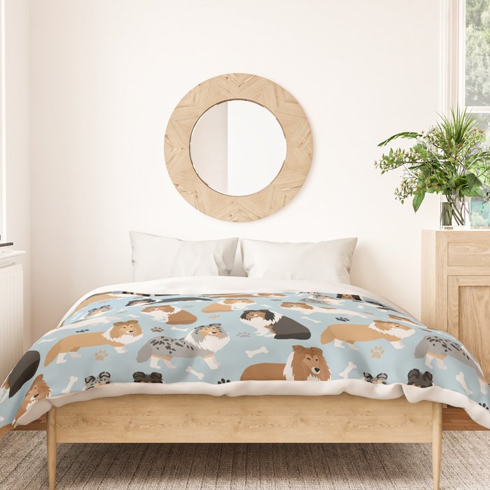 Shetland Sheepdog Sheltie Dog Paws and Bones Pattern Duvet Cover Gallery Image 3