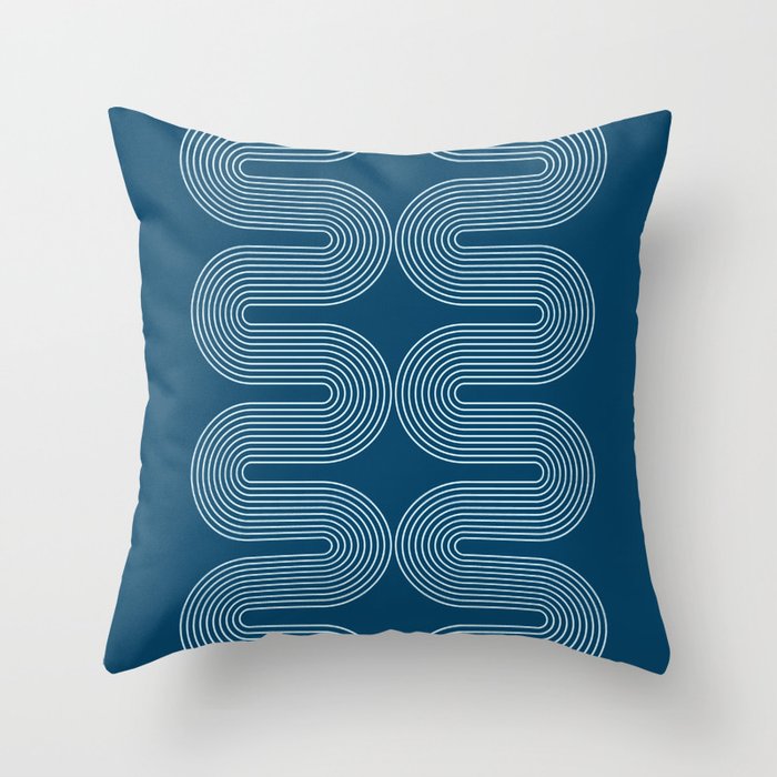 Mid Century Modern Geometric 101 in night Blue (Rainbow Abstract) Throw Pillow Gallery Image 6