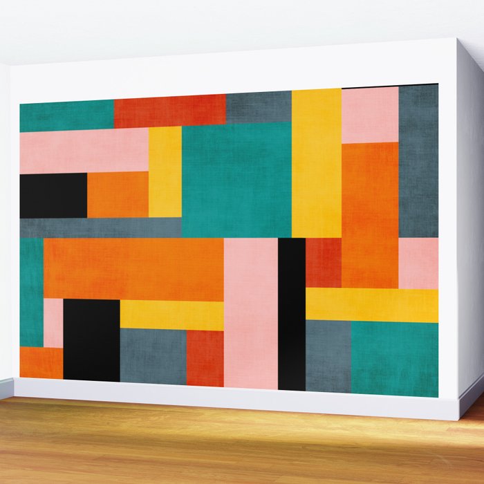 Colorful Geometric Modern Patchwork Design Wall Mural Gallery Image 2