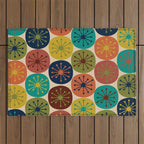 Atomic Dots Pattern in Mid Mod Teal, Orange, Olive, Blue, Mustard, and Beige Outdoor Rug Gallery Image 1