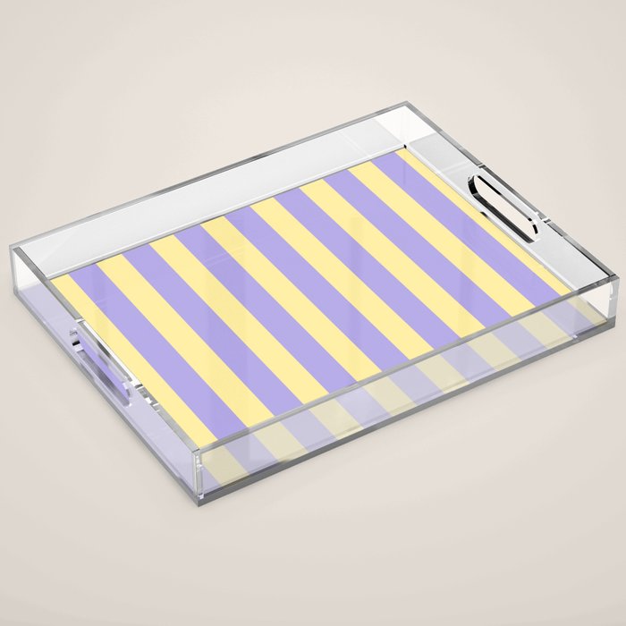 Pastel Stripe Pattern  Soft Yellow and Lavender Acrylic Tray Gallery Image 1