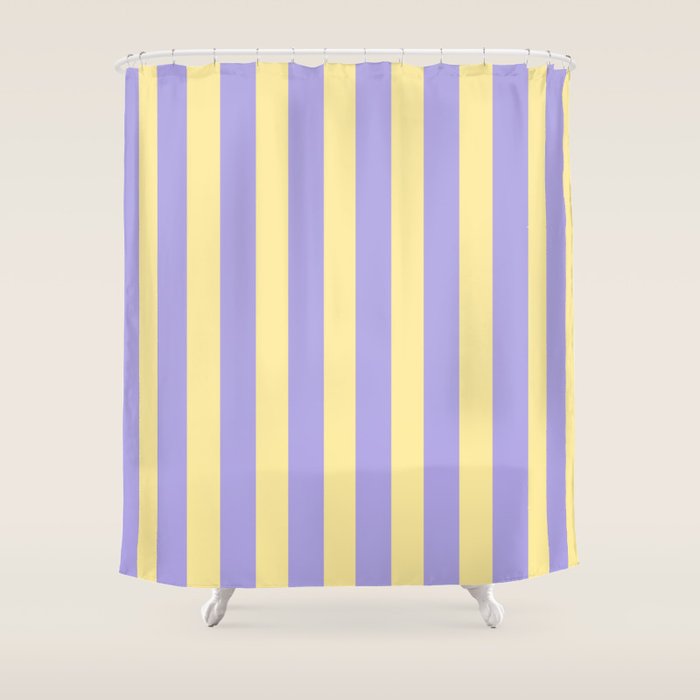 Pastel Stripe Pattern  Soft Yellow and Lavender Shower Curtain Gallery Image 1