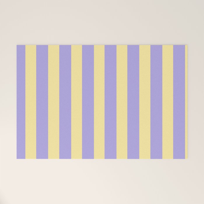 Pastel Stripe Pattern  Soft Yellow and Lavender Welcome Mat Gallery Image 1