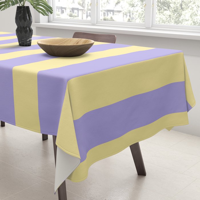 Pastel Stripe Pattern  Soft Yellow and Lavender Tablecloth Gallery Image 3
