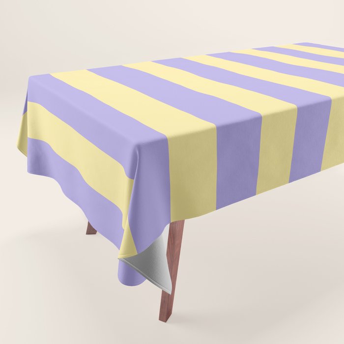 Pastel Stripe Pattern  Soft Yellow and Lavender Tablecloth Gallery Image 1